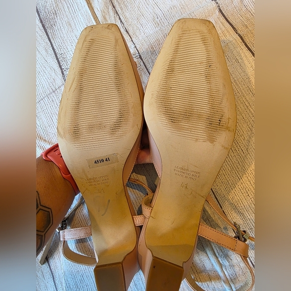 Napeleoni Size 41 (10) Square Toe Slingback Block Heel Ballet Pink Made in Italy - Picture 7 of 11